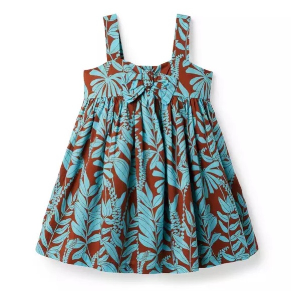 Janie and Jack Tropical Knotted Bow Sundress Blue and Brown girls size 10